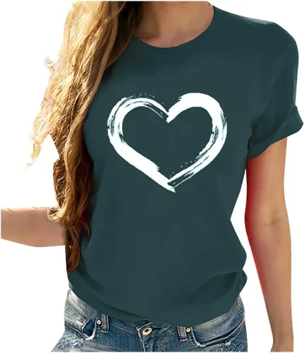 Miniatura 42 de Camisetas de manga corta con estampado de corazón para mujer, camisetas de ajuste regular, linda y divertida, ropa de regalo 2023