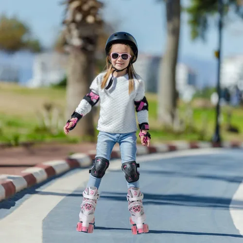 Rainbow Unicorn 4 Size Adjustable Light up Roller Skates for Girls Boys for Kids，All 8 Wheels of Girl's Skates Shine,Safe and Fun for Kids
