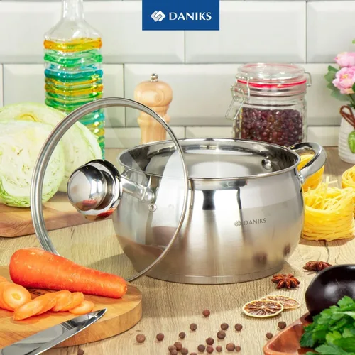 Miniatura 8 de Daniks Olla clásica de acero inoxidable de 2 cuartos de galón con tapa de vidrio, parte inferior de tres capas para calefacción uniforme, compatible