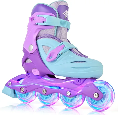 Miniatura 12 de 2PM SPORTS Patines en línea para niños y niñas de 4 a 8, 6 a 12 años, con ruedas iluminadas, cuchillas ajustables para niños y jóvenes principiantes