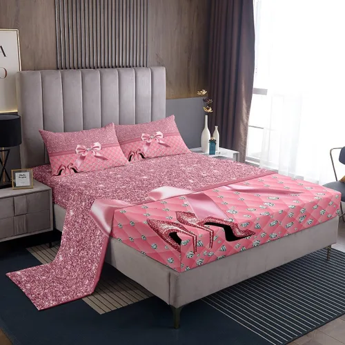 Miniatura 14 de Feelyou Sábanas de cama de lujo para niñas, juego de ropa de cama de lujo para niñas, juego de ropa de cama rosa jade ultra suave decoración