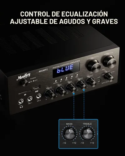 Miniatura 3 de Moukey - Receptores estéreo con Bluetooth 5.0, sistema de amplificador de audio de potencia estéreo de 2.0 canales con USB, SD, AUX, RCA, entrada