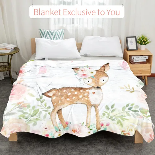 Miniatura 7 de Manta de bebé personalizada de ciervo para niña, manta con nombre personalizado para niñas recién nacidas, manta de franela suave, regalo 8-Deer