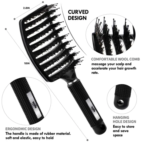 Miniatura 3 de 4 piezas de juego de cepillo para cabello rizado para adultos y niños húmedos o secos, cepillo desenredante para cabello 3/4ABC con peine de dientes