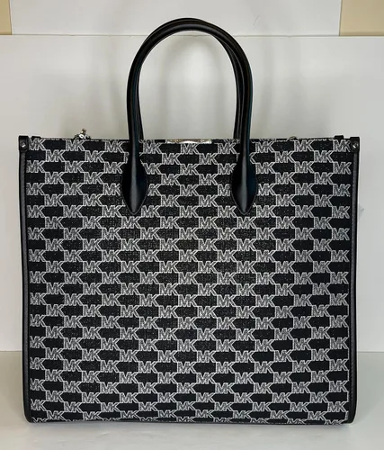 Miniatura 5 de Michael Kors Mirella - Bolsa de mano grande de jacquard con logotipo a rayas y gancho grande para bolso