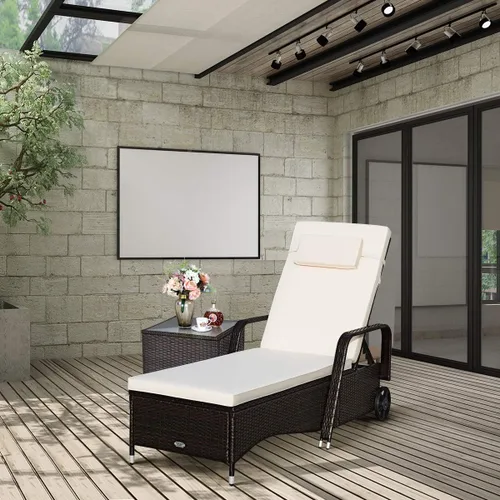 Miniatura 5 de COSTWAY Silla de salón de ratán para patio, sofá reclinable ajustable, acolchado, jardín