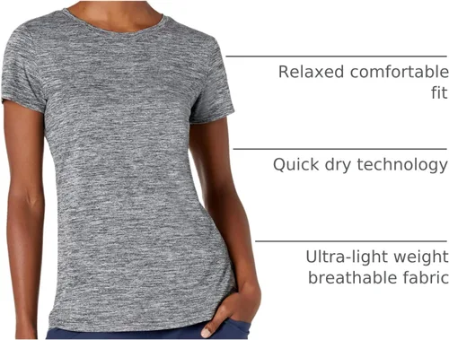 Miniatura 120 de Amazon Essentials Camiseta de manga corta con cuello redondo para mujer, de secado rápido, para entrenamiento, gimnasio, paquete múltiple