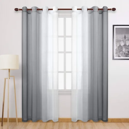 Miniatura 74 de DWCN Cortinas Transparentes de Lino Sintético Negro Degradado Ombré - Cortinas Semi Transparentes de Gasa con Ojales en la Parte Superior
