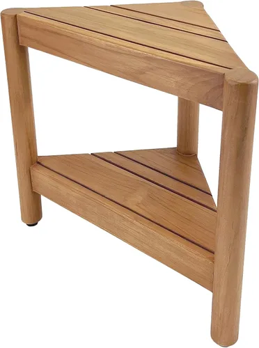 Miniatura 8 de Asta Select - Taburete de ducha de esquina de teca maciza, taburete de madera de teca Poratble para spa/ducha/interior/exterior con estante
