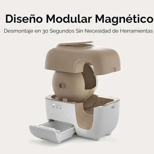 Miniatura 6 de PetSnowy - Arenero automático autolimpiable para gatos con control de olores sistema TiO2, caja de arena robotizada con empaquetado automático, Crema