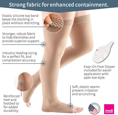 Miniatura 3 de mediven Plus for Men & Women, 40-50 mmHg, Thigh High w/Silicone Top-Band, Open Toe Standard-VII