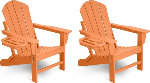 Miniatura 46 de NAVINE Juego de 2 sillas Adirondack plegables de polietileno de alta densidad con portavasos multifuncional, resistente a la intemperie, para Blanco
