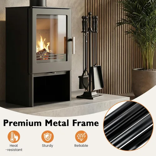 Miniatura 4 de IRONMAX Juego de herramientas para chimenea de 5 piezas, herramientas de hierro de 26 pulgadas con soporte, póquer, pinzas, cepillo y pala