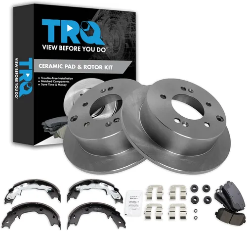 Miniatura 25 de TRQ Kit de pastillas de freno y rotor Posi trasero premium con zapatas de estacionamiento para camión GM SUV