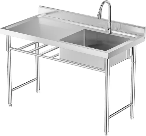 Miniatura 11 de Juego de fregadero de acero inoxidable 304 comercial con grifo para garaje, restaurante, cocina, lavandería, al aire libre, 47.2 pulgadas de ancho x