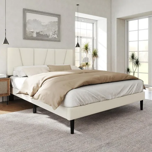 Miniatura 3 de HAOARA Marco de cama tamaño completo con cabecera tapizada en tela, cama plataforma con soporte de listones de madera, base de colchón completa