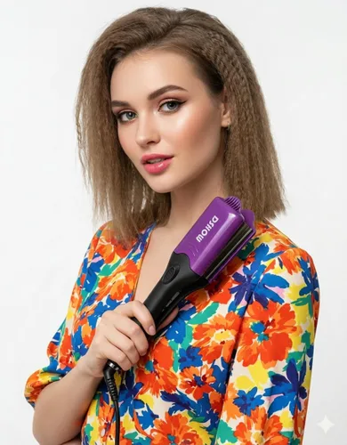 Miniatura 7 de DSHOW 4 en 1 rizador de pelo, plancha alisadora, onduladora con 4 planchas intercambiables de titanio y cerámica (Morado) (Rubor)