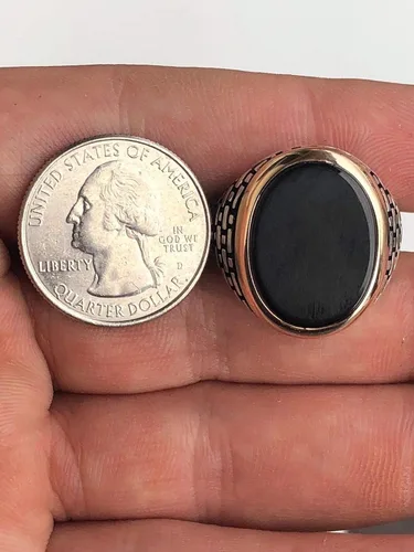 Miniatura 7 de Anillo de plata de ley 925 sólida para hombre, color ónix negro, talla 7-13, Metal, Ónix