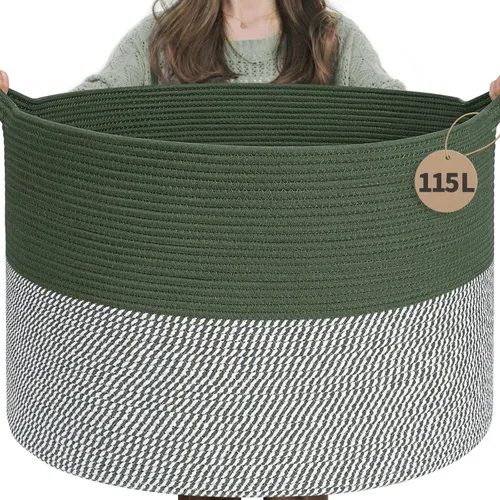 Miniatura 35 de INDRESSME Cesta de Cuerda de Algodón XXXLarge 21.7" x 21.7" x 13.8" Cestas Tejidas para Ropa de Bebé Cestas de Mantas Cesta de Juguetes con Textura