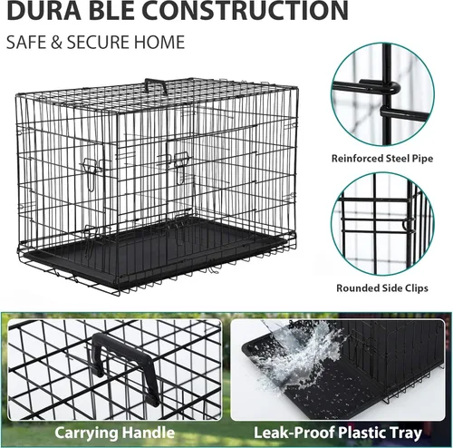 Miniatura 4 de Jaula para perros, 42 pulgadas, jaula plegable de metal para perros medianos a grandes, interior/exterior, con panel divisor, color negro