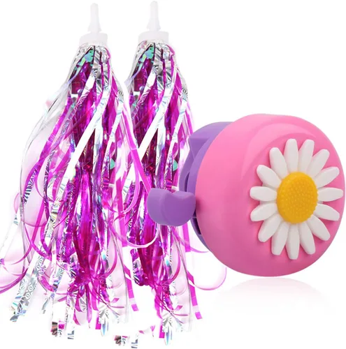 Miniatura 11 de U-LIAN Serpentinas y campanas de bicicleta para niñas, 1 paquete de campanas de bicicleta de flores con 2 paquetes de serpentinas para manillar