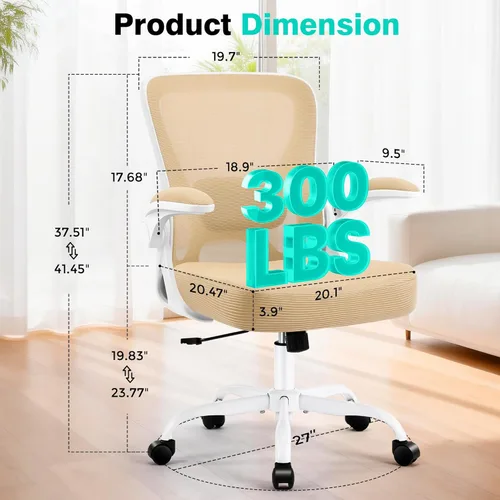 Miniatura 2 de AreShark Silla de oficina – Silla de escritorio ergonómica de malla transpirable con soporte lumbar ajustable y reposabrazos abatibles – Silla Caqui