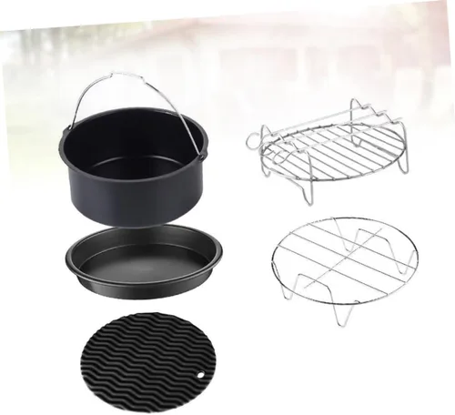 Miniatura 7 de Juego de 5 piezas de sartén de parrilla para horno, accesorios de parrilla redonda, bandeja para hornear, sartén redonda, kit de olla para pizza