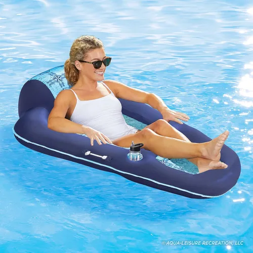 Miniatura 5 de Aqua - Flotador acuático de lujo, tamaño XL, inflable con reposacabezas, respaldo y reposapiés, azul marino y azul claro (paquete de 4)