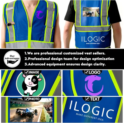 Miniatura 6 de Chaleco de seguridad personalizado BeautyWill con logotipo personalizado Clase 2, chaleco reflectante de alta visibilidad con bolsillos, ropa