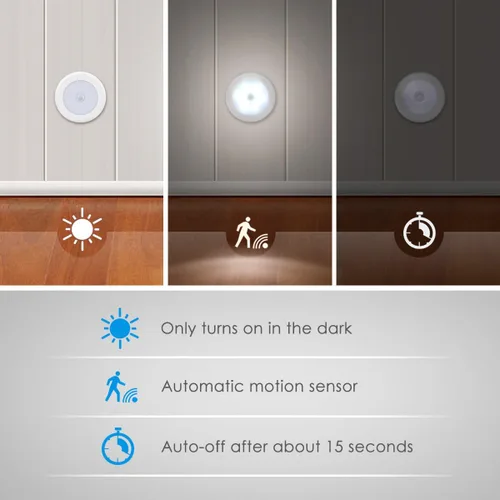 Miniatura 4 de AMIR Luz con sensor de movimiento mejorada de 3.15 pulgadas para interiores, inalámbrica, funciona con pilas, luces LED nocturnas adhesivas