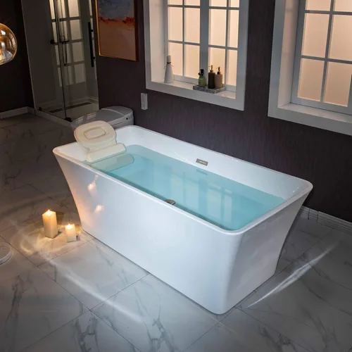 Miniatura 11 de WOODBRIDGE Drenaje y desbordamiento de bañera de remojo acílico blanco independiente de 59 pulgadas, BTA1509-B/N-Drain &O, con secado de níquel