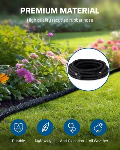 Miniatura 2 de DEWENWILS Manguera de remojo de 25 pies para camas de jardín, manguera de goteo redonda de 5/8 pulgadas con regulador de presión, flexible a prueba