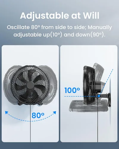 Miniatura 5 de Koonie - Ventilador de pared de 12 pulgadas, ventilador de pared silencioso con temporizador, control remoto con cable de 9.8 pies, oscilación