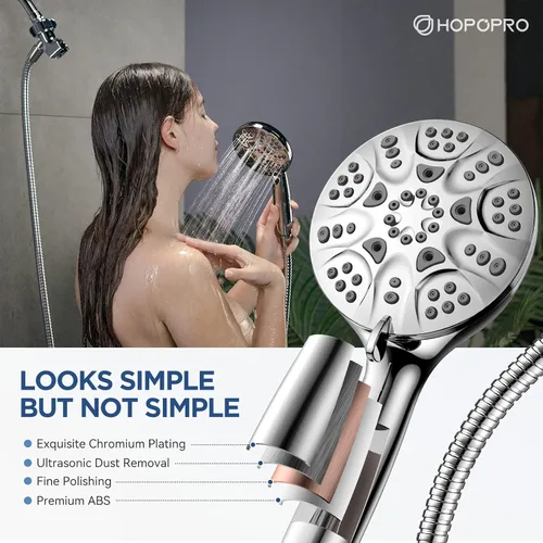 Miniatura 3 de HOPOPRO - Cabezal de ducha de mano de alta presión de 6 modos con lavado eléctrico, juego de regadera de mano de alto flujo con rociador eléctrico