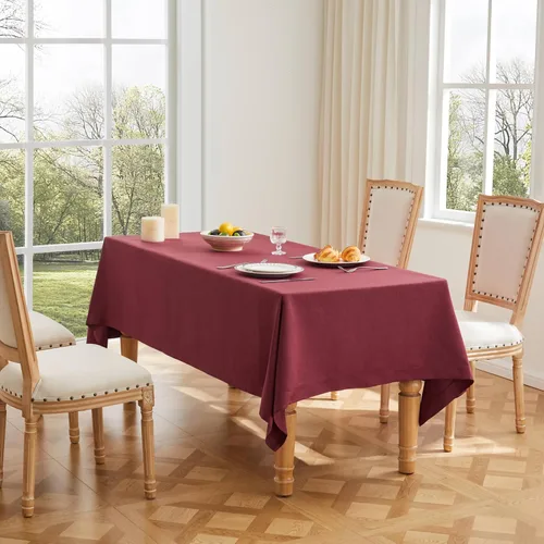 Miniatura 18 de ZeeMart Mantel Básico de Lino Texturizado, 52 x 70 Pulgadas Natural, Mantel Rectangualr de Estilo Granja Beige, Manteles de Lino Resistente a
