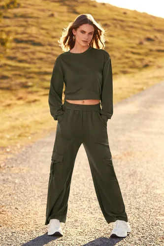 Miniatura 3 de PRETTYGARDEN Conjunto de 2 piezas de otoño para mujer, sudadera de manga larga, pantalones cargo de pierna ancha con bolsillos