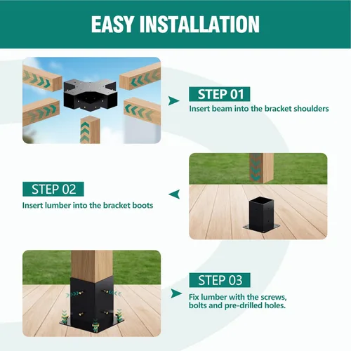 Miniatura 4 de Kit de pérgola - Soportes de 5 vías para vigas de madera de 4 x 4 pulgadas, cenadores, patio y cobertizos