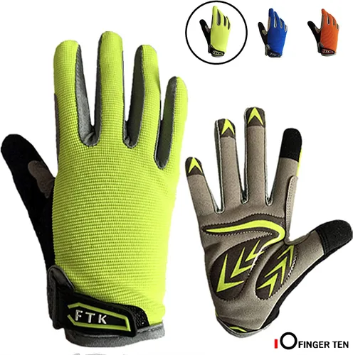 FINGER TEN Guantes de ciclismo para niños y niñas y jóvenes, par de dedos completos, ciclismo de motocross, pantalla táctil, bicicleta de montaña y