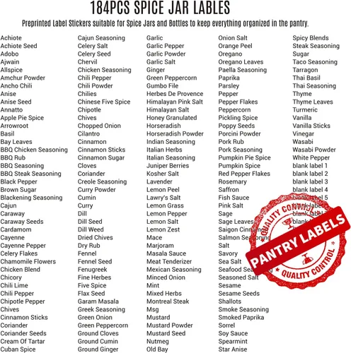 Miniatura 6 de 184 etiquetas para tarros de especias, calcomanías blancas mate, texto negro, calcomanías impermeables para tarros de especias de vidrio, Blanco