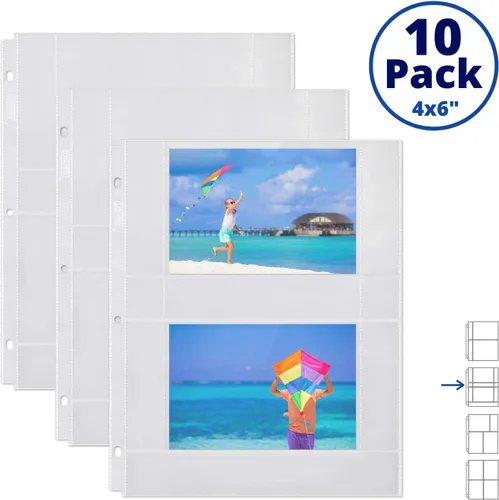 Miniatura 2 de Dunwell - Recambios para fundas de fotos, 3 anillas, bolsillos transparentes para fotos con ranuras para notas, capacidad para fotos de 4 x 6
