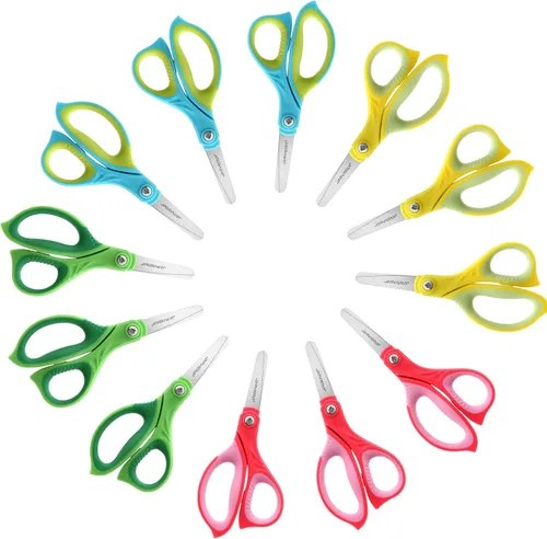 Miniatura 8 de JARVISTAR Tijeras para niños de 5.5 pulgadas, herramienta de seguridad para estudiantes de agarre cómodo, punta roma para niños zurdos y diestros