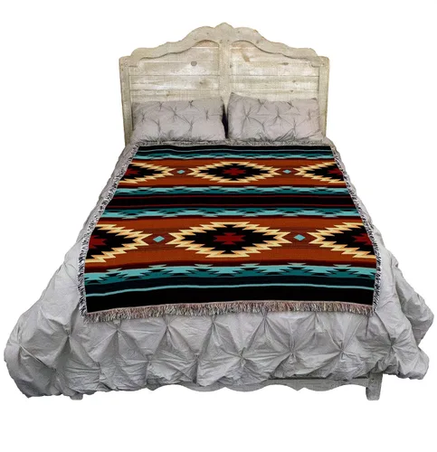 Miniatura 2 de Pure Country Weavers Manta Anatolia inspirada en los nativos americanos del suroeste, manta de tapiz de regalo tejida de algodón, fabricada