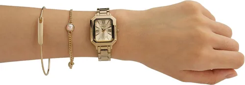 Miniatura 2 de TIME100 Juego de reloj rectangular para mujer con pulsera, cadena y 4 pares de aretes, caja de regalo rosa con cremallera W50893L