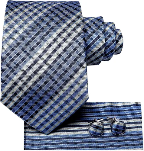 Hi-Tie Conjunto de gemelos clásicos con corbatín a cuadros para hombre