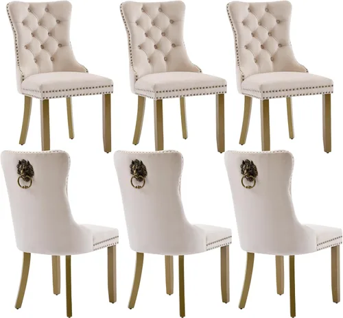 Miniatura 67 de Shenyon Juego de 2 Sillas de Comedor de Terciopelo Gris, Sillas de Comedor Tapizadas con Ribete de Anilla Trasera y Patas de Madera Maciza, Sillas