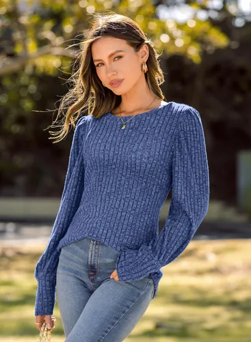 Miniatura 3 de MIHOLL Blusas elegantes y casuales de manga larga abombadas para mujer