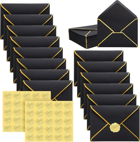 50 sobres A7, sobres para tarjetas de 5 x 7, sobres con solapa en V y borde dorado para tarjetas de invitación de boda, graduación, baby shower,