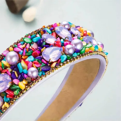 Miniatura 2 de Diademas turquesa para mujeres y niñas, banda ancha antideslizante para la cabeza, bandas para la cabeza con nudo superior, diadema de perlas de Azul