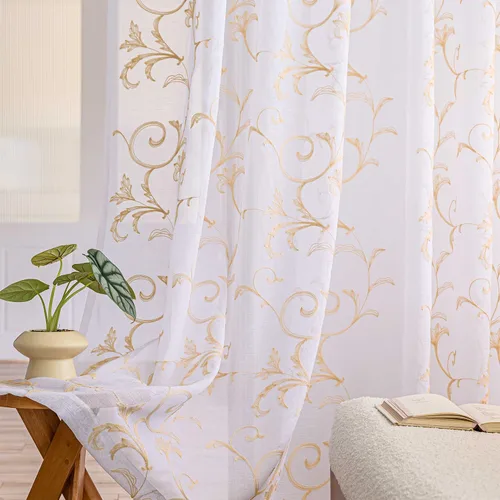 Miniatura 17 de Cortinas traslúcidas blancas bordadas florales de 63 pulgadas, cortinas de gasa con bolsillo para barra para sala de estar, dormitorio, paneles