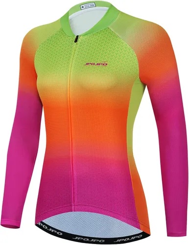 JPOJPO Maillot de ciclismo para mujer, manga larga, otoño, color puro, camisetas de bicicleta, chaqueta de bicicleta degradada, S-3XL